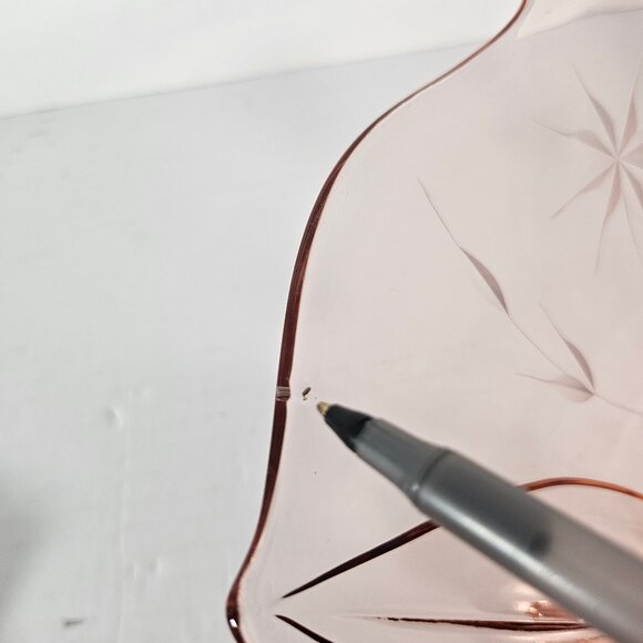 Jubilee Lancaster Pink Depression Large Glass Bowl Vintage Etched Floral Footed - Picture 10 of 13